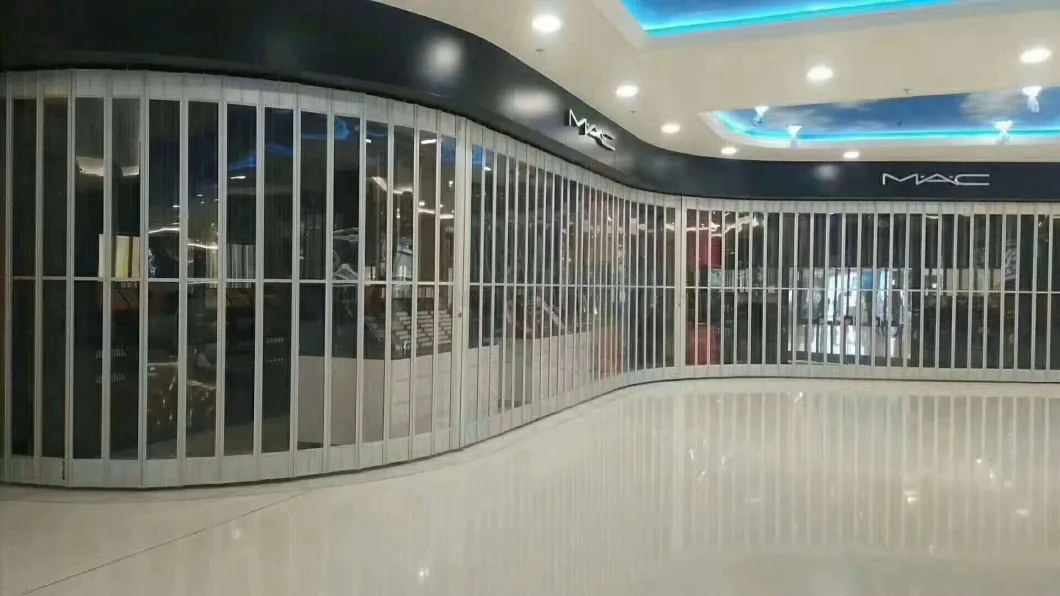 Horizontale neue Art-transparente klare Crystal Polycarbonate-PC Falttür für Einkaufszentren oder andere kommerzielle Anwendung